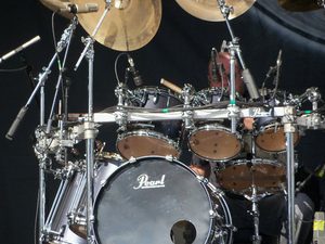 Gary Moffatt behind his Pearl drum kit
